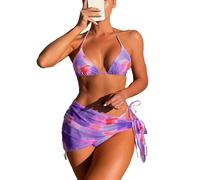 fdsmall Women's Bikini Set Low Waist String Triangle Bikini with Skirt 3 Piece Bikini Swimsuit Tie Dye High-Cut Swimwear Swimming Trunk