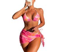 fdsmall Women's Bikini Set Low Waist String Triangle Bikini with Skirt 3 Piece Bikini Swimsuit Tie Dye High-Cut Swimwear Swimming Trunk