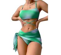 fdsmall Women's Bikini Set Low Waist String Triangle Bikini with Skirt 3 Piece Bikini Swimsuit Tie Dye High-Cut Swimwear Swimming Trunk Green