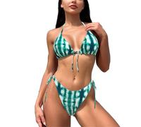 fdsmall Women's Bikini Set Women's Sexy Swimsuit Adjustable Triangle Bikini with Halterneck Backless Bikini Top Low Waist String Bikini Bottoms (UK, Alpha, S, Regular, Regular, Green)