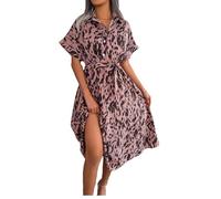 fdsmall Womens Boho Maxi Dress Summer Leopard Print Casual Short Sleeve Dress Floral Midi Tshirt Dresses (UK, Alpha, M, Regular, Regular, Pink)