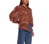 fdsmall Women's Leopard Print Button Down Tops Casual Floral Puff Sleeve V-Neck Business Work Blouses Chiffon Shirts (UK, Alpha, XL, Plus, Regular, Brown)