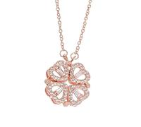 fdsmall Women's Lucky Necklace 2 in 1 Clover Charm Hollow Out Four Leaf Heart Crystal Pendant Necklace Dainty Jewelry (Rose Gold)