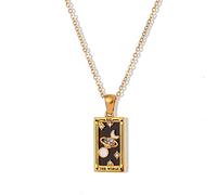 fdsmall Women's Necklaces,Constellation Tarot Card Pendant Double Sided Gold Stainless Steel Zircon Jewelry for Women (World)