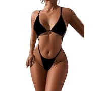 fdsmall Women's One Piece Bikini Set Leopard Print Sexy Triangle Top Swimsuit Adjustable Shoulder Strap Bathing Suit (UK, Alpha, M, Regular, Regular, Black)