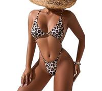 fdsmall Women's One Piece Bikini Set Leopard Print Sexy Triangle Top Swimsuit Adjustable Shoulder Strap Bathing Suit (UK, Alpha, M, Regular, Regular, Brown)