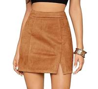 fdsmall Women's Skirts Faux Suede High Waist Bodycon Mini Side Split A Line Pencil Short Skirt with Zipper Skinny Skirt for Club Night Out, Work, Casual, Wedding, Dating, Vacation in Khaki (L)