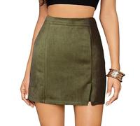 fdsmall Womens Skirts Faux Suede High Waist Bodycon Skirt Mini Side Split Mini Skirts A Line Pencil Short Skirt with Zippper Skinny Skirt Club Night Out