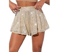 fdsmall Women's Sparkling Shorts, Sequined Pants Fake Short Glitter High Waist Sparkly Shorts Costume for Festival Dancing Party Club Going Out (UK, Alpha, M, Regular, Regular, Champage)