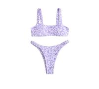 fdsmall Women's Summer 2 Piece Bikini Set Leopard Print High Waisted Swimsuits Brazilian Thong Bathing Suit (UK, Alpha, S, Regular, Regular, Light Purple)