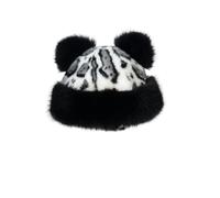 fdsmall Womens Winter Beanies Hat Faux Fur Fluffy Leopard Print Mongolian Hat Plush Soft Warmer Cap with Panda Ears (UK, Alpha, One Size, Black)