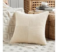 FDTERN Beige 35 x 35 cm Corduroy Sofa Cushion Covers Modern Soft Cross Pattern Decorative Cushion Covers with Invisible Zipper for Sofa Bedroom