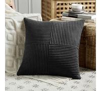 FDTERN Black Lumbar Decorative Throw Pillow Covers 28x28 Inch for Living Room Couch Bed Sofa, Rustic Farmhouse Boho Home Decor, Soft Striped Corduroy Rectangle Accent Cushion Case 70x70 cm