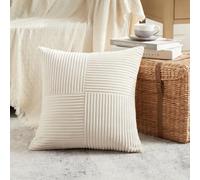 FDTERN Cream Big Decorative Throw Pillow Covers 32x32 Inch for Living Room Couch Bed Sofa, Rustic Farmhouse Boho Home Decor, Soft Corss Corduroy Patchwork Accent Square Cushion Covers 80x80 cm
