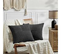 FDTERN Decorative Throw Pillow Covers 12 x 12 Inch for Living Room Couch Bed, Rustic Farmhouse Boho Home Decor, Soft Striped Corduroy Accent Cushion Covers, 30 x 30 cm (Pack of 2), Black