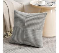 FDTERN Grey Big Decorative Throw Pillow Covers 24x24 Inch for Living Room Couch Bed Sofa, Rustic Farmhouse Boho Home Decor, Soft Corss Corduroy Patchwork Accent Square Gray Cushion Covers 60x60 cm