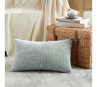 FDTERN Grey Blue Lumbar Decorative Throw Pillow Covers 12x20 Inch for Couch Bed Sofa, Rustic Farmhouse Boho Home Decor, Soft Striped Corduroy Rectangle Accent Cushion Covers 30x50 cm