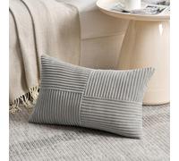 FDTERN Grey Lumbar Decorative Throw Pillow Covers 12x20 Inch for Living Room Couch Bed Sofa, Rustic Farmhouse Boho Home Decor, Soft Striped Corduroy Rectangle Accent Cushion Covers 30x50 cm