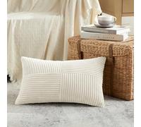 FDTERN Light Beige 30 x 50 cm Corduroy Sofa Cushion Covers Modern Soft Cross Pattern Decorative Cushion Covers with Invisible Zipper for Sofa Bedroom