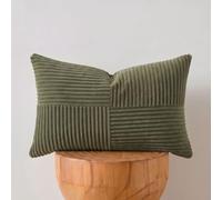 FDTERN Olive Green Lumbar Decorative Throw Pillow Covers 22x14 Inch for Living Room Couch Bed, Farmhouse Boho Home Decor, Soft Striped Corduroy Rectangle Accent Cushion Covers 35x55 cm