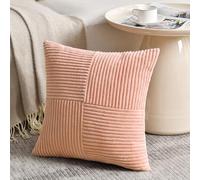 FDTERN Peach Pink Cushion Covers 80 x 80 cm Corduroy Sofa Cushion Covers Modern Soft Cross Pattern Decorative Cushion Covers with Invisible Zipper for Sofa Bedroom