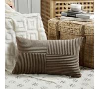 FDTERN Set of 1 Dark Brown Long Lumbar Decorative Throw Pillow Covers 12x24 Inch for Couch Bed Sofa, Rustic Farmhouse Boho Home Decor, Soft Striped Corduroy Rectangle Accent Cushion Covers 30x60 cm