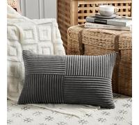 FDTERN Set of 1 Dark Gray Long Lumbar Decorative Throw Pillow Covers 12x24 Inch for Couch Bed Sofa, Rustic Farmhouse Boho Home Decor, Soft Striped Corduroy Rectangle Accent Cushion Case 30x60 cm