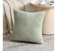 FDTERN Set of 1 Sage Green Square Decorative Throw Pillow Covers 14x14 Inch for Living Room Bedroom Couch Bed Sofa, Soft Striped Corduroy Modern Rectangle Accent Cushion Covers 35x35 cm