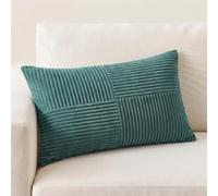 FDTERN Set of 1 Teal Lumbar Decorative Throw Pillow Covers 14x24 Inch for Living Room Couch Bed Sofa, Rustic Farmhouse Boho Home Decor, Soft Striped Corduroy Rectangle Accent Cushion Covers 35x60 cm