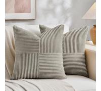 FDTERN Set of 2 Boho Cushion Covers for Sofa 70 x 70 cm Corduroy Modern Soft Cross Pattern Decorative Cushion Covers for Sofa Bedroom,Neutral Grey