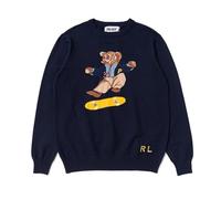 FDTURES 24ssPAL City Cartoon Skateboarding Bear Doll Round Neck Hoodie Men's and Women's Casual Long Sleeve Sweater Warm Thick-color1||L