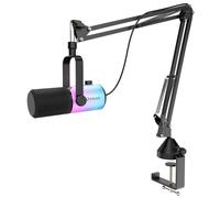FDUCE Dynamic USB/XLR Gaming Microphone for Podcast Recording, PC Computer Gaming Streaming Vocal Microphone with RGB Light, Mute Button, Gain Control, Headphone Jack, with Boom Arm (D20+)