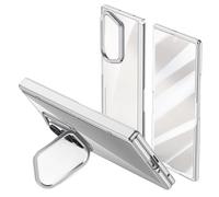 FDUJINH Case Transparent for Samsung Galaxy Z Fold 7, Built-In Screen Protector, Lens Kickstand Electroplated Edge Cover Shockproof Hinge Protection Case,Silver,Fold 7