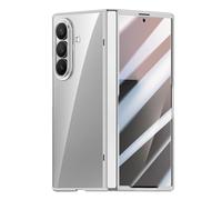 FDUJINH Clear Case for Samsung Galaxy Z Fold 7, Luxury Electroplated Frame Cover with Screen Protector Lens Shockproof Anti-Yellowing Case,Silver,Fold 7