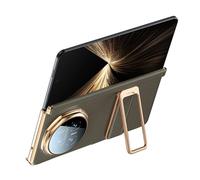 FDUJINH Cover for Honor Magic V5, Genuine Leather Back Case Invisible Hand Strap Holder Stand All -Inclusive Hinge Shockproof Case,Green,V5