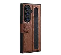 FDUJINH Flip Leather Case for Samsung Galaxy Z Fold 7, Wallet Cover with Pen Slot Kickstand Full Body Protection Shockproof Retro Case,Brown,Fold 7