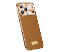 FDUJINH Genuine Leather Case for Iphone 17 Pro Max/17 Pro/Air/17, Metal Camera Hole Protection Cover Luxury Plating Slim Shell Business Style,Brown,17 Pro Max