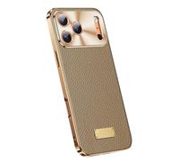 FDUJINH Genuine Leather Case for Iphone 17 Pro Max/17 Pro/Air/17, Metal Camera Hole Protection Cover Luxury Plating Slim Shell Business Style,Grey,17