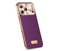 FDUJINH Genuine Leather Case for Iphone 17 Pro Max/17 Pro/Air/17, Metal Camera Hole Protection Cover Luxury Plating Slim Shell Business Style,Purple,17 Pro