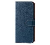 FDUJINH Genuine Leather Cover for Iphone 17 Pro Max/17 Pro/17, Wallet Case Stand Function Flip Folio All-Round Protection Shockproof Shell Business Style,Blue,17 Pro Max
