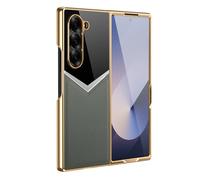 FDUJINH Leather Case for Samsung Galaxy Z Fold 7, Built in Screen Protector Phone Cover Plating Edge Slim Light Anti-Fall Case Shell,Bronze,Fold 7