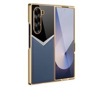 FDUJINH Leather Case for Samsung Galaxy Z Fold 7, Built in Screen Protector Phone Cover Plating Edge Slim Light Anti-Fall Case Shell,Blue,Fold 7