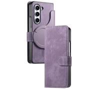 FDUJINH Leather Case for Samsung Galaxy Z Fold 7, Detachable Magnetic Wallet Card Holder Cover Stand Function Flip All-Round Protection Case,Purple,Fold 7