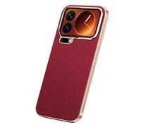 FDUJINH Leather Case for Xiaomi 17 Pro Max/17 Pro/17, Camera Protection Slim Electroplated Gold Edge Cover Shockproof Luxury Business Style Shell,Red,17