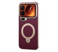 FDUJINH Leather Case for Xiaomi 17 Pro Max/17 Pro/17, Rotating Ring Stand Cover Electroplated Soft Edge Shockproof Protection Shell,Red,17