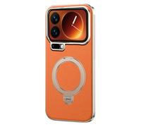 FDUJINH Leather Case for Xiaomi 17 Pro Max/17 Pro/17, Rotating Ring Stand Cover Electroplated Soft Edge Shockproof Protection Shell,Orange,17 Pro