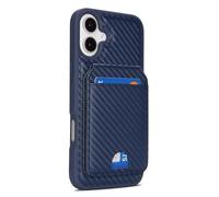 FDUJINH Leather Cover for Iphone 16 Pro Max/16 Pro/16 Plus/16, Magnetic Wallet Detachable Case Stand Function Carbon Fiber Texture Shell,Blue,16 Pro