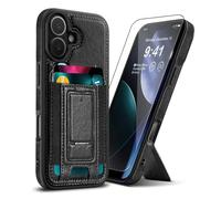 FDUJINH Leather Cover for Iphone 17 Pro Max/17 Pro/Air/17, Folding Hidden Kickstand Wallet Case Elastic Card Slot Shockproof Business Protection Case,Black,17 Pro