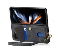 FDUJINH Leather Cover for Samsung Galaxy Z Fold 7, Wallet Cover Card Slot Holder Stand Case Shell with Wrist Strap,Black,Fold 7