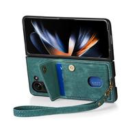 FDUJINH Leather Cover for Samsung Galaxy Z Fold 7, Wallet Cover Card Slot Holder Stand Case Shell with Wrist Strap,Green,Fold 7